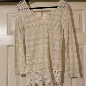 L.A. Hearts Cream Long Sleeve Crochet Top